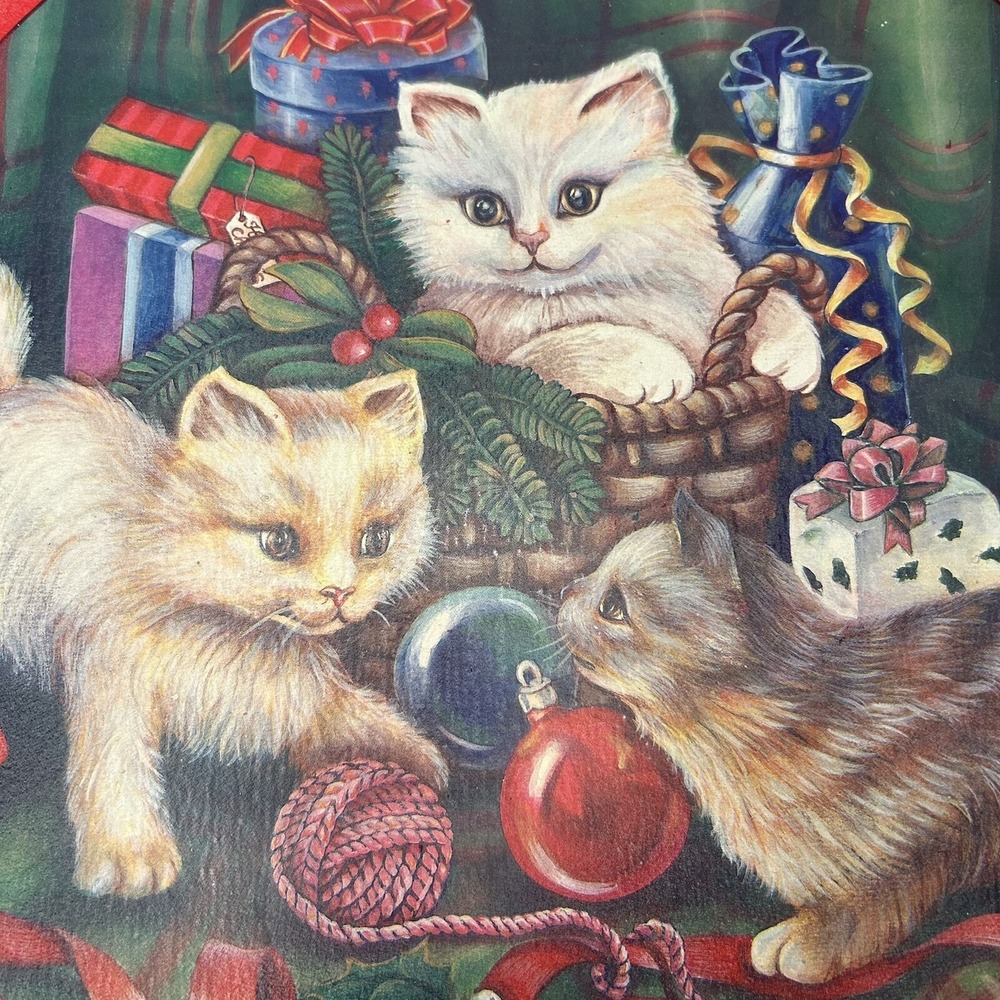 Vintage Style Round‎ Metal Cat Christmas Tray Graphic Print - Picture 2 of 4